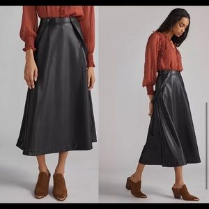 Anthropologie Faux Leather Pinafore Skirt